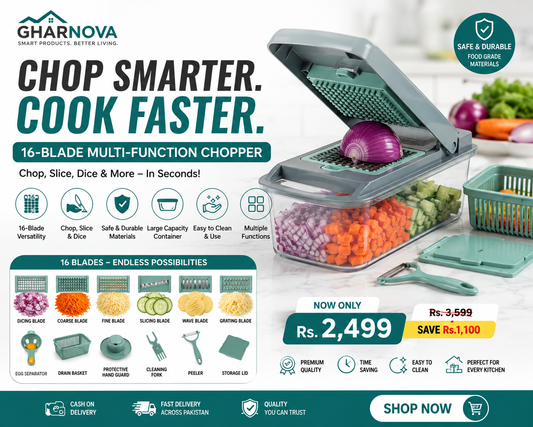 16-in-1 Multifunctional Manual Food Chopper with Transparent Tray