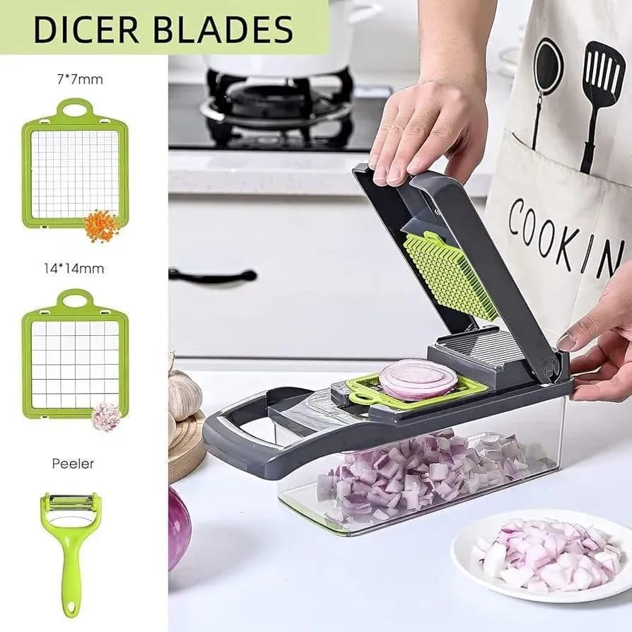 16-in-1 Multifunctional Manual Food Chopper with Transparent Tray